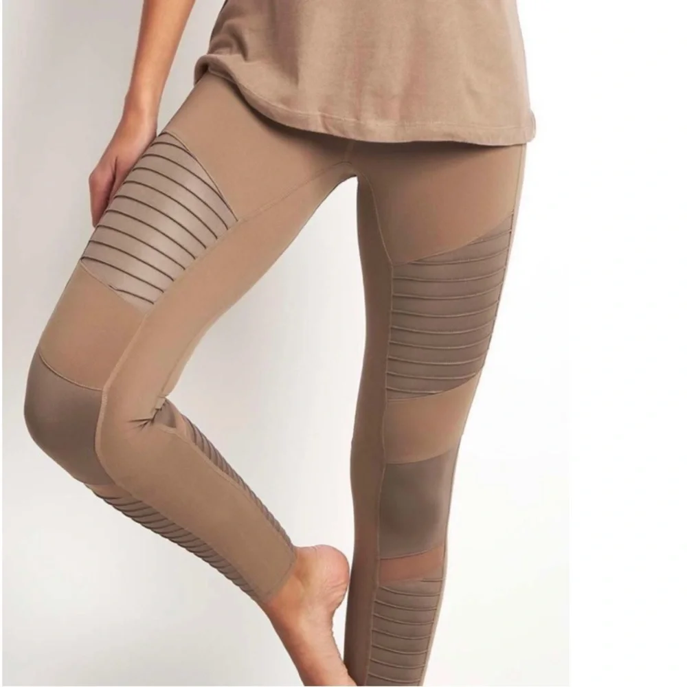 Alo Yoga Mid-Rise Motto Leggings Women’s Workout Pants in Gravel Gloss Size XS